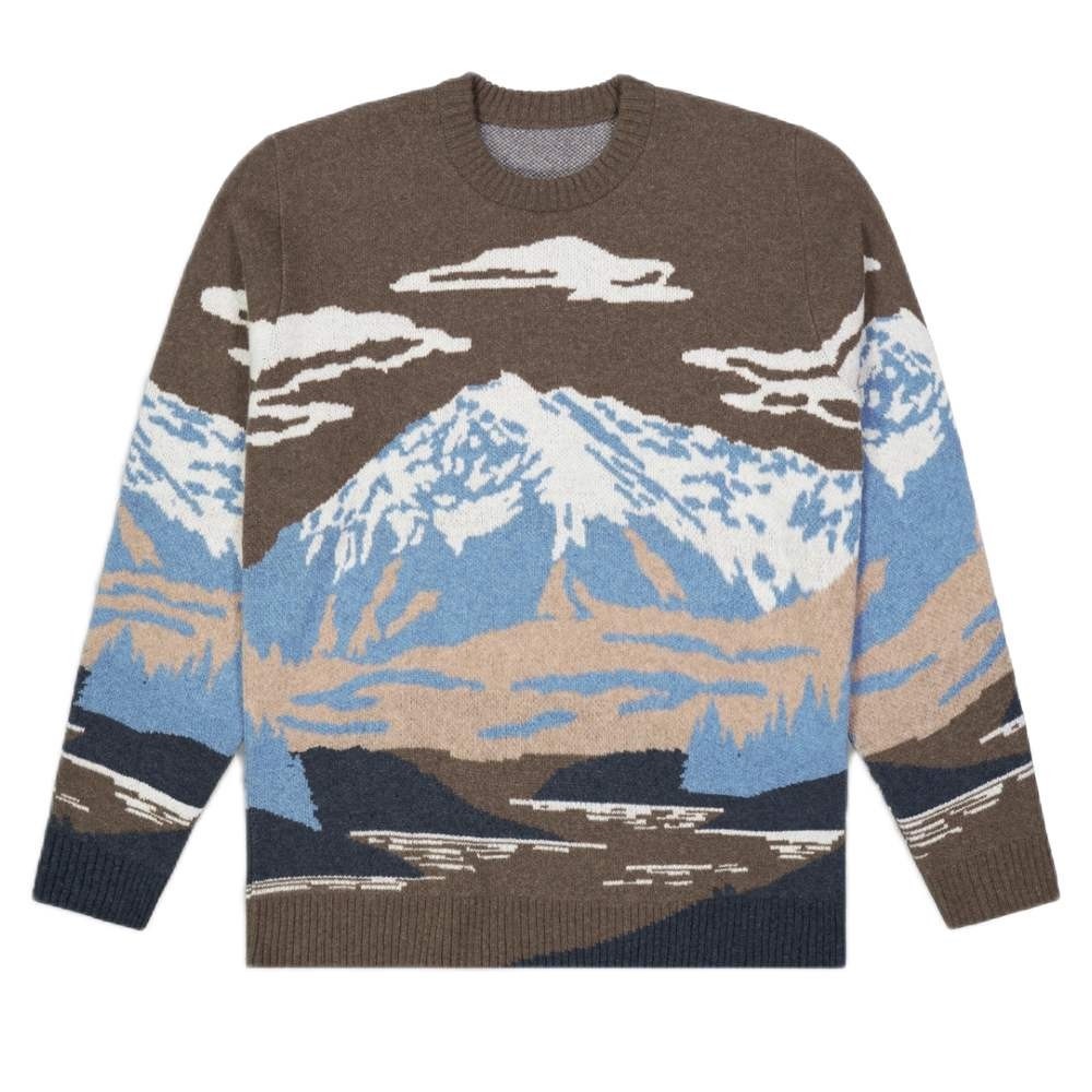 Scenic Mountain Crewneck Sweater - Brown & Blue
